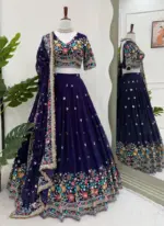 Appetizing Georgette Thread Embroidered Purple Lehenga Choli For Women