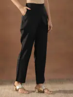 Black Embroidered Silk Blend Straight Suit Set With Dupatta - Image 7