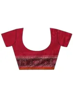 Blue Ikkat Printed Silk Blend Saree With Unstitched Blouse Piece - Image 7