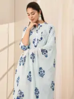 Blue Printed Cotton Straight Suit Sets With Dupatta - Image 7