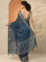 Blue Woven Design Georgette Saree With Unstitched Blouse Piece - Image 4