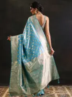 Blue Woven Design Silk Blend Saree With Unstitched Blouse Piece - Image 4