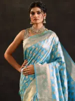 Blue Woven Design Silk Blend Saree With Unstitched Blouse Piece - Image 5