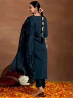 Blue Yoke Design Silk Blend Straight Suit With Dupatta - Image 4
