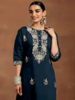Blue Yoke Design Silk Blend Straight Suit With Dupatta - Image 6