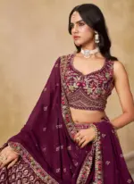Comely Georgette Thread Embroidery Work Maroon Lehenga Choli For Women - Image 3