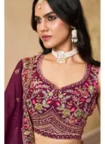 Comely Georgette Thread Embroidery Work Maroon Lehenga Choli For Women - Image 2