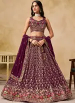 Comely Georgette Thread Embroidery Work Maroon Lehenga Choli For Women - Image 4