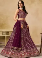 Comely Georgette Thread Embroidery Work Maroon Lehenga Choli For Women - Image 6