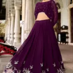 Designer Georgette Thread Embroidered Work Wine Crop Top Lehenga