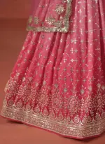 Fantastic Georgette Zari Embroidered Peach Lehenga Choli For Women - Image 9