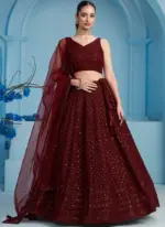 Georgette Thread Embroidered Work Maroon Monochrome Lehenga Choli