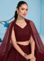 Georgette Thread Embroidered Work Maroon Monochrome Lehenga Choli - Image 2