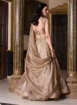 Golden Color Plain Silk Lehenga With Zari Embroidered Work Blouse - Image 5