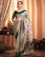 Light Blue Organza Jacquard Woven Saree