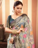Light Blue Organza Jacquard Woven Saree - Image 2