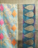 Light Blue Organza Jacquard Woven Saree - Image 6