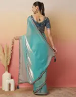 Light Blue Tissue Silk Sequence Lace Saree - Image 4