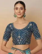 Light Blue Tissue Silk Sequence Lace Saree - Image 6