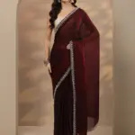 Maroon Solid Silk Blend Saree With Unstitched Blouse Piece