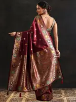 Maroon Woven Design Silk Blend Saree With Unstitched Blouse Piece - Image 3