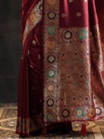 Maroon Woven Design Silk Blend Saree With Unstitched Blouse Piece - Image 5