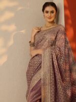Mauve Embroidered Banarasi Nylon Saree With Unstitched Blouse Piece - Image 2