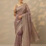 Mauve Embroidered Banarasi Nylon Saree With Unstitched Blouse Piece