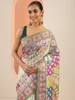 Multi Printed Silk Saree With Unstitched Blouse Piece - Image 6