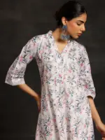 Multicoloured Printed Cotton A-Line Kurta With Palazzos - Image 6