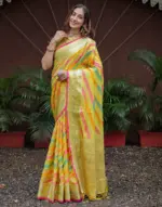 Multicoloured Silk Woven Saree - Image 7