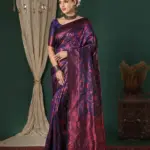 Navy Blue Silk Woven Banarasi Saree