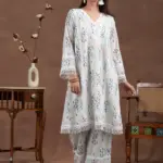 Off white Printed Cotton A-Line Kurta With Palazzos