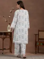 Off white Printed Cotton A-Line Kurta With Palazzos - Image 4