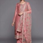 Peach Self Design Silk Blend Straight Kurta With Dupatta