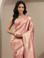Peach Woven Design Silk Blend Saree With Unstitched Blouse Piece - Image 4