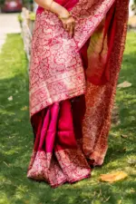 Pink Raw Silk Saree With Blouse Piece - Image 3