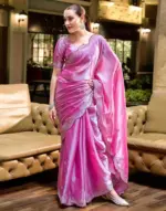 Pink Tissue Silk Sequence Embroidery Saree