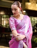 Pink Tissue Silk Sequence Embroidery Saree - Image 2