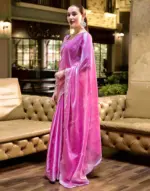 Pink Tissue Silk Sequence Embroidery Saree - Image 4