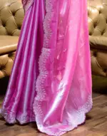 Pink Tissue Silk Sequence Embroidery Saree - Image 6