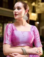 Pink Tissue Silk Sequence Embroidery Saree - Image 7