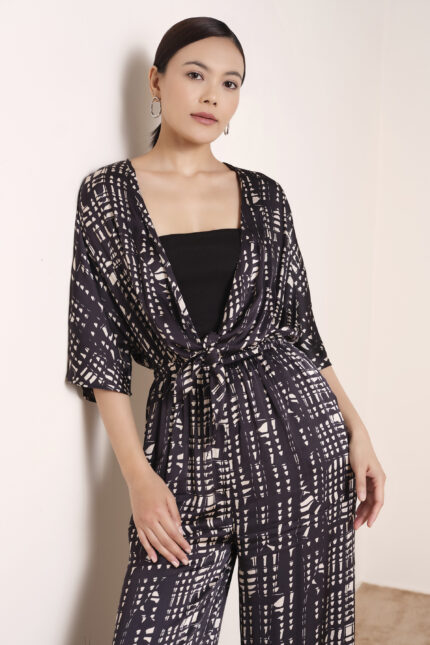 Printed Monochrome Modal Satin Jumpsuit