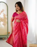 Red Silk Woven Banarasi Saree - Image 2