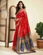 Red Silk Woven Paithani Saree - Image 2