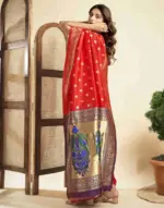 Red Silk Woven Paithani Saree - Image 3