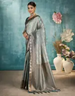 Sea Green Silk Woven Banarasi Saree - Image 3