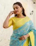 Sky Blue Silk Woven Banarasi Saree - Image 3