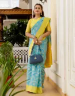 Sky Blue Silk Woven Banarasi Saree - Image 5