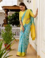 Sky Blue Silk Woven Banarasi Saree - Image 7